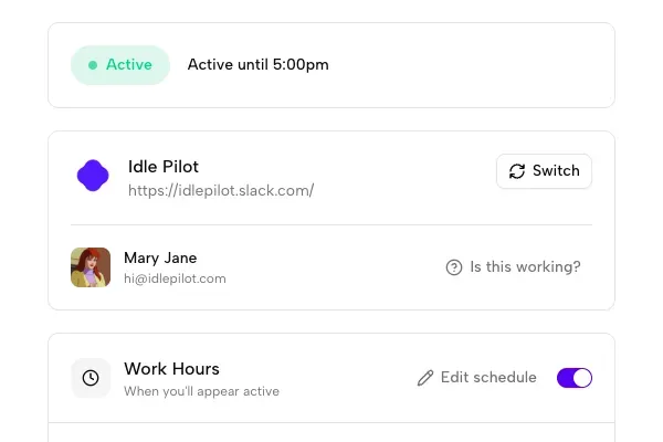 Idle Pilot dashboard showing active status